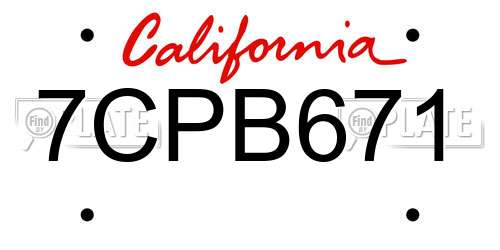 7CPB671 California License Plate