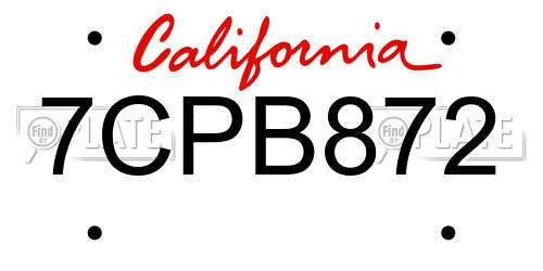 7CPB872 California License Plate