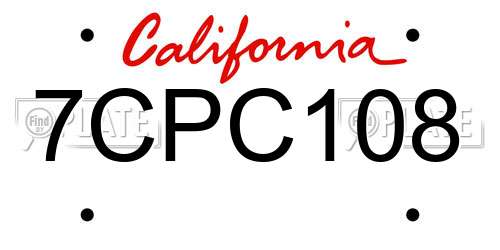 7CPC108 California License Plate