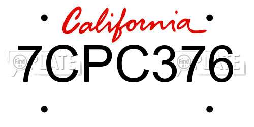 7CPC376 California License Plate