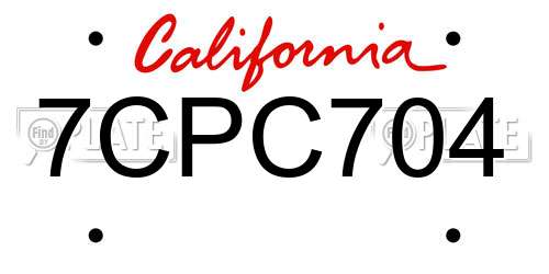7CPC704 California License Plate