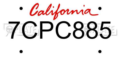 7CPC885 California License Plate