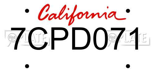 7CPD071 California License Plate