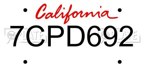 7CPD692 California License Plate