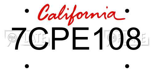 7CPE108 California License Plate