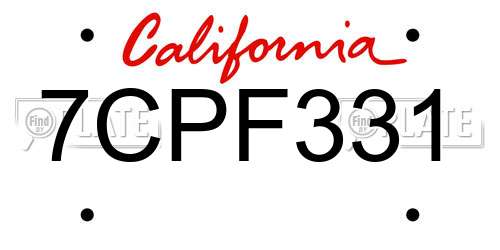 7CPF331 California License Plate