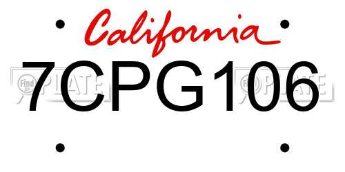 7CPG106 California License Plate
