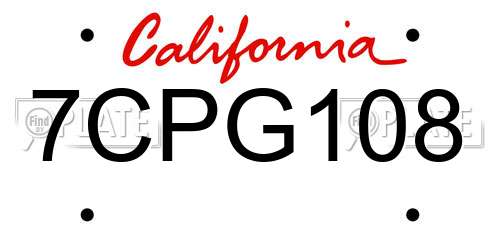 7CPG108 California License Plate