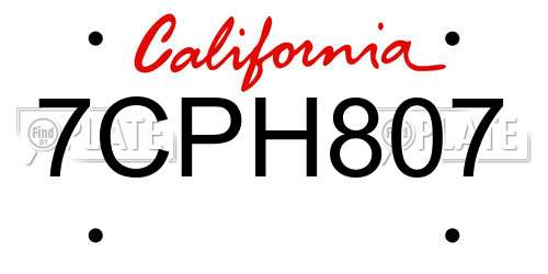 7CPH807 California License Plate