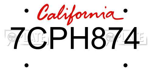 7CPH874 California License Plate