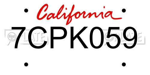 7CPK059 California License Plate