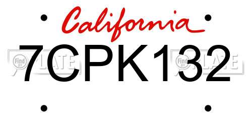 7CPK132 California License Plate