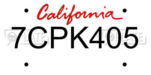 7CPK405 California License Plate