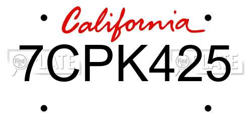 7CPK425 California License Plate