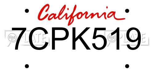7CPK519 California License Plate