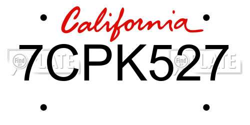 7CPK527 California License Plate