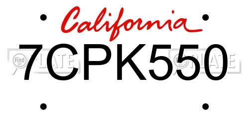 7CPK550 California License Plate