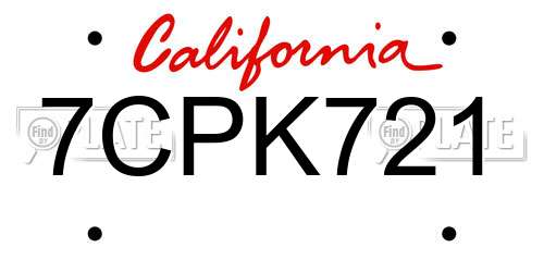 7CPK721 California License Plate