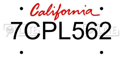 7CPL562 California License Plate