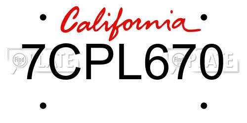 7CPL670 California License Plate