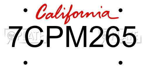 7CPM265 California License Plate
