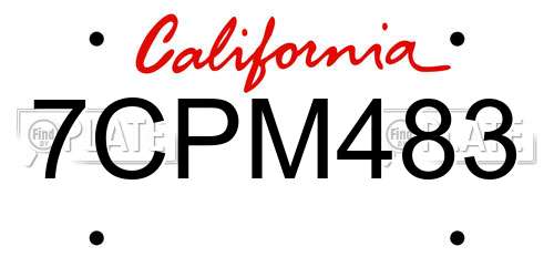 7CPM483 California License Plate
