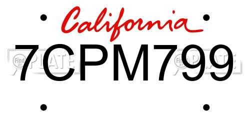 7CPM799 California License Plate
