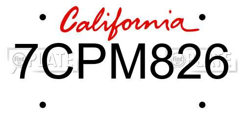 7CPM826 California License Plate