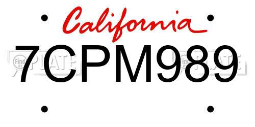 7CPM989 California License Plate
