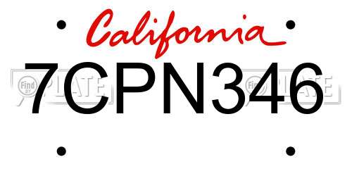 7CPN346 California License Plate