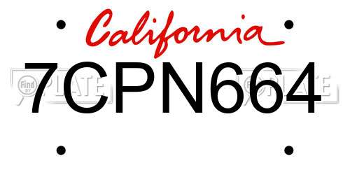 7CPN664 California License Plate