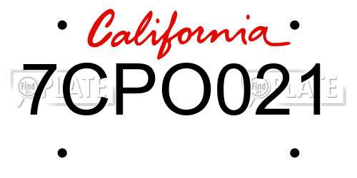 7CPO021 California License Plate