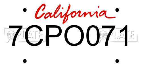 7CPO071 California License Plate
