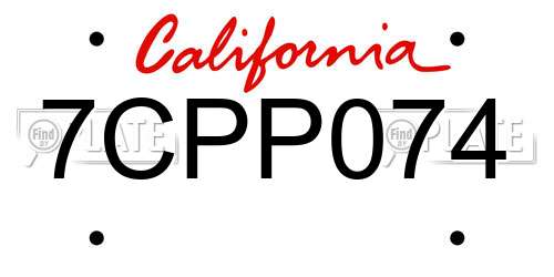 7CPP074 California License Plate