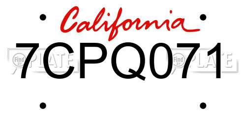 7CPQ071 California License Plate