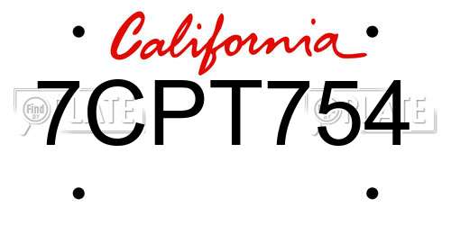 7CPT754 California License Plate