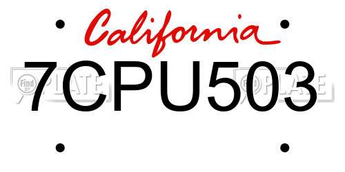 7CPU503 California License Plate