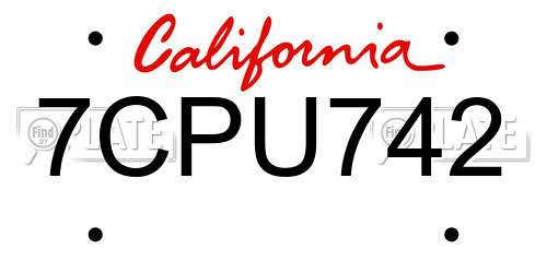 7CPU742 California License Plate