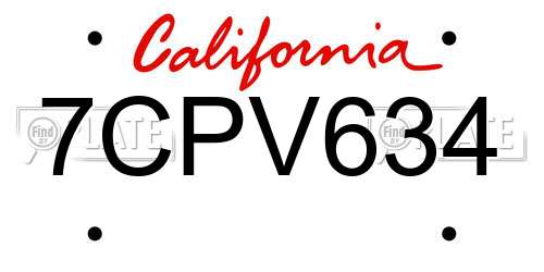 7CPV634 California License Plate
