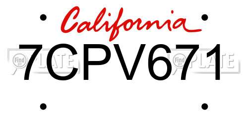 7CPV671 California License Plate