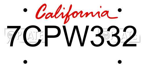 7CPW332 California License Plate