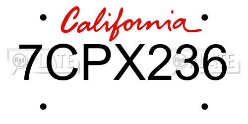 7CPX236 California License Plate