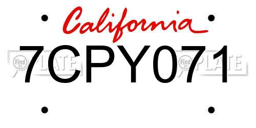 7CPY071 California License Plate
