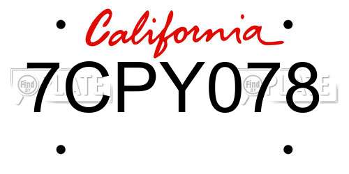 7CPY078 California License Plate