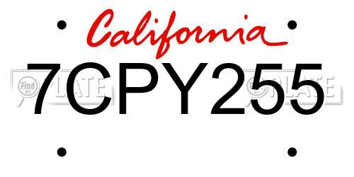 7CPY255 California License Plate