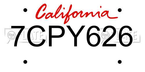 7CPY626 California License Plate