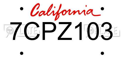7CPZ103 California License Plate