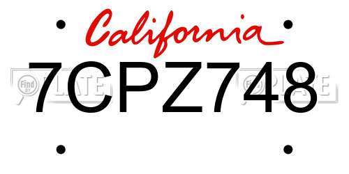 7CPZ748 California License Plate