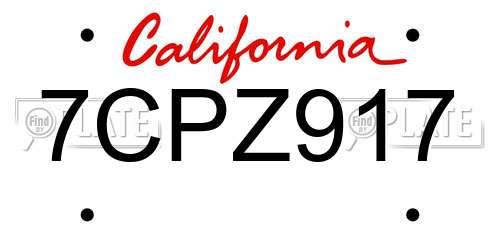 7CPZ917 California License Plate