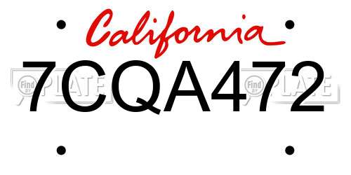 7CQA472 California License Plate